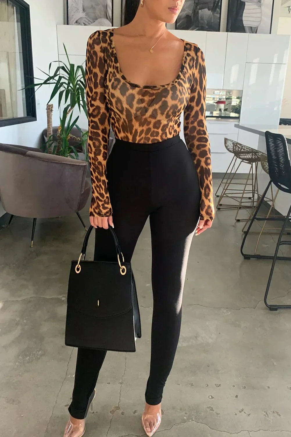 Scoop Neck Cheetah Mesh Bodysuit: Bold, Confident, Camera-Ready