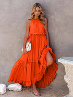 Load image into Gallery viewer, Ruffled Sleeveless Tiered Maxi Dress with Pockets – Effortless &amp; Chic
