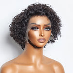 Load image into Gallery viewer, 8 inch Short Curly Pixie Cut 13&quot;x4&quot; Frontal Lace Wig Pre-Bleached Knots Brazilian Human Virgin Hair 150% Density
