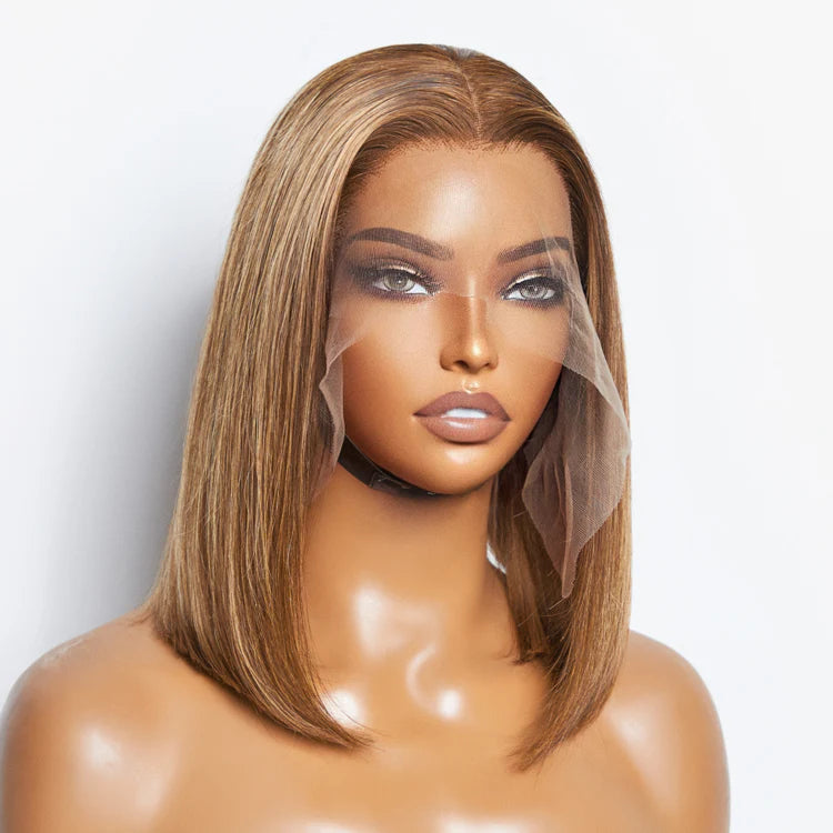 12 Inches 13"x4" #P4/27 Straight Bob Lace Frontal Wig-100% Human Hair