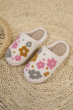 Load image into Gallery viewer, White Floral Fuzzy Winter Slippers
