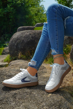 Load image into Gallery viewer, Navy Blue Leather Lace Up Sneakers
