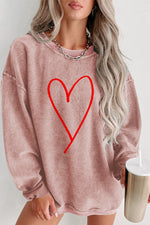 Load image into Gallery viewer, Heart Round Neck Dropped Shoulder Sweatshirt
