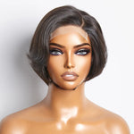 Load image into Gallery viewer, 8 Inches 4&quot;x4&quot; Natural Black Straight Bob Side Part Lace Closure Wig-100% Human Hair
