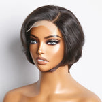 Load image into Gallery viewer, 8 Inches 4&quot;x4&quot; Natural Black Straight Bob Side Part Lace Closure Wig-100% Human Hair
