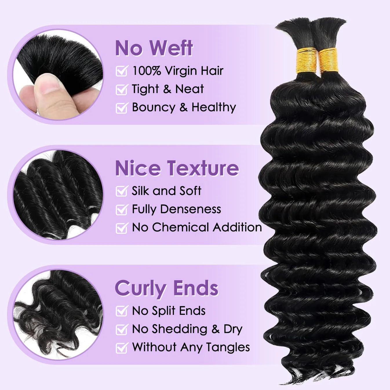 Deep Wave Bulk Hair For Braiding #1B Natural Black