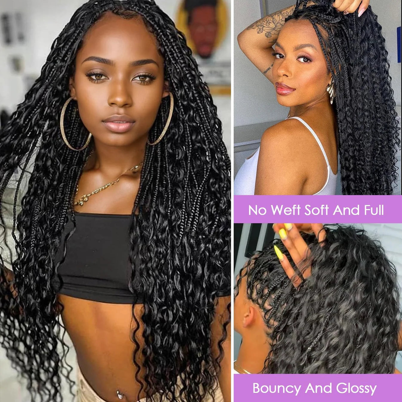 Deep Wave Bulk Hair For Braiding #1B Natural Black