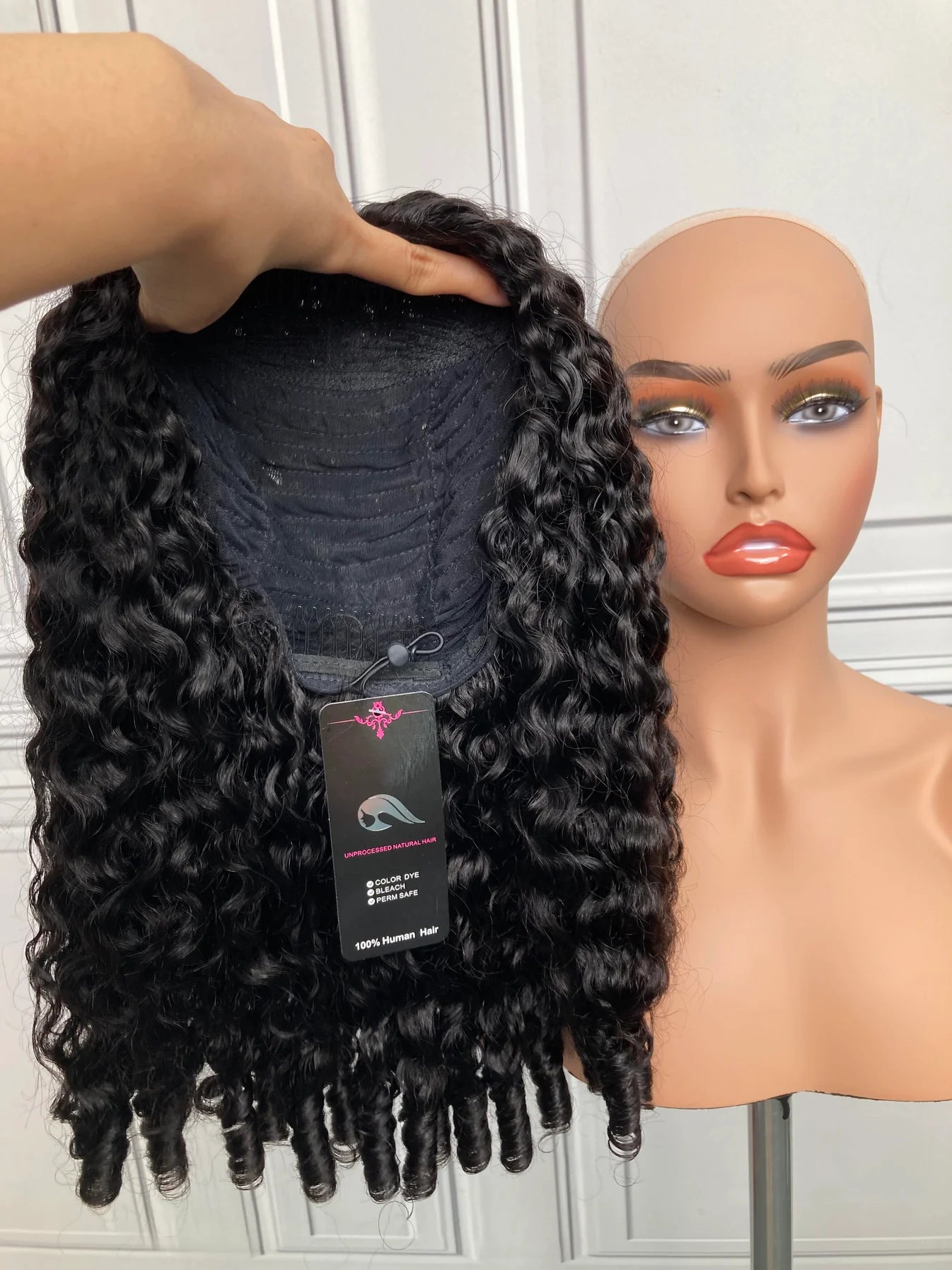 18inch 22inch #1B Natural Black Burmese Curly Half Wig 180% Density