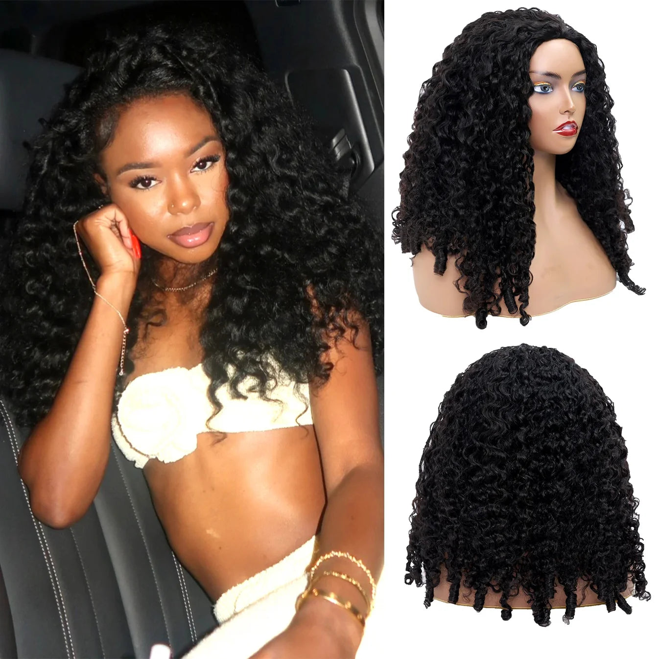 18inch 22inch #1B Natural Black Burmese Curly Half Wig 180% Density