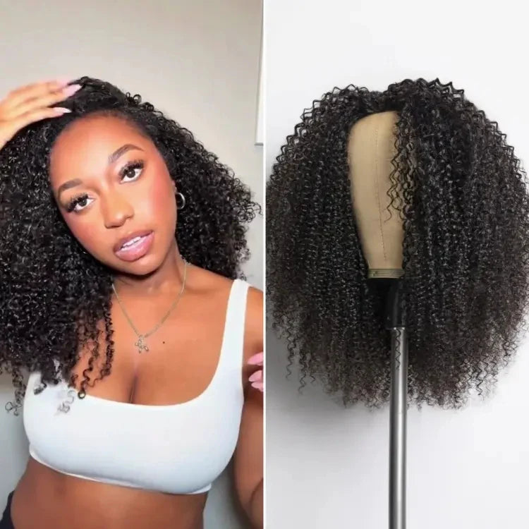 16inch-22inch #1B Natural Black Messy Curly Half Wig 180% Density