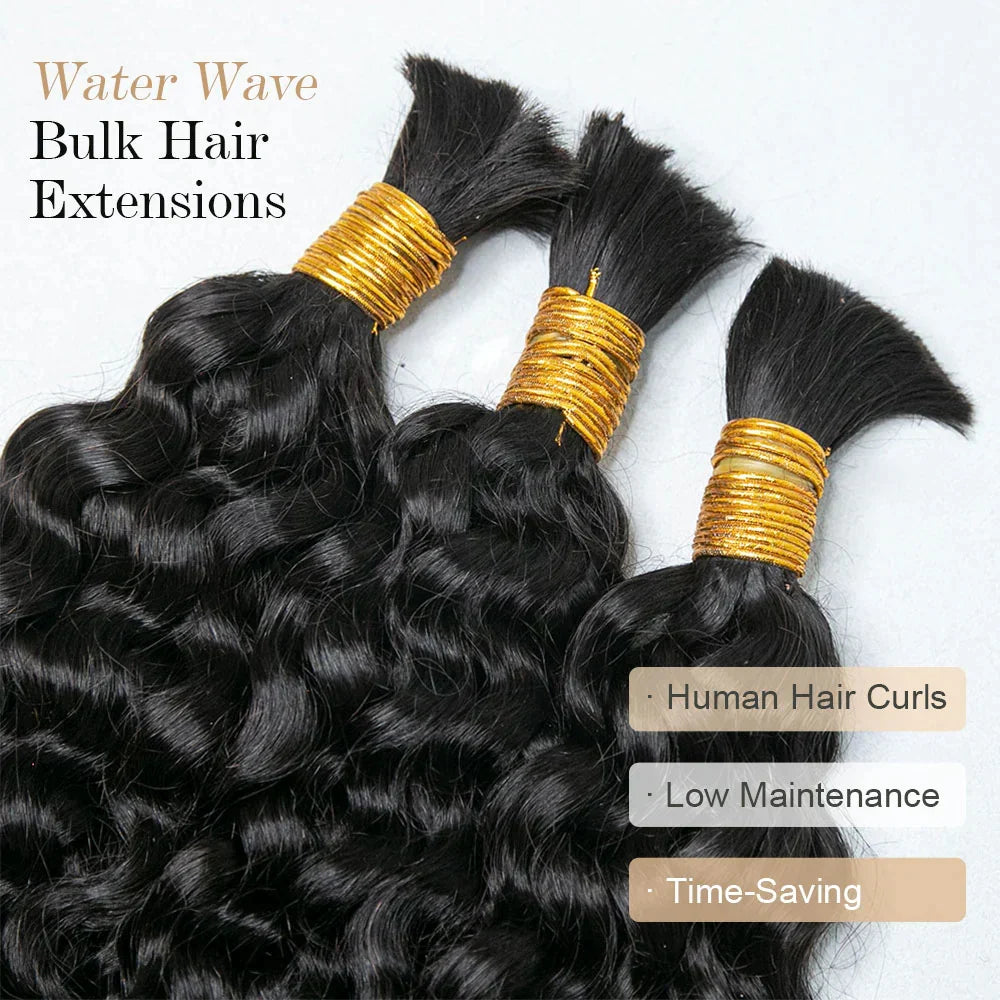 Water Wave Bulk Hair For Braiding #1B Natural Black/Boho Braids