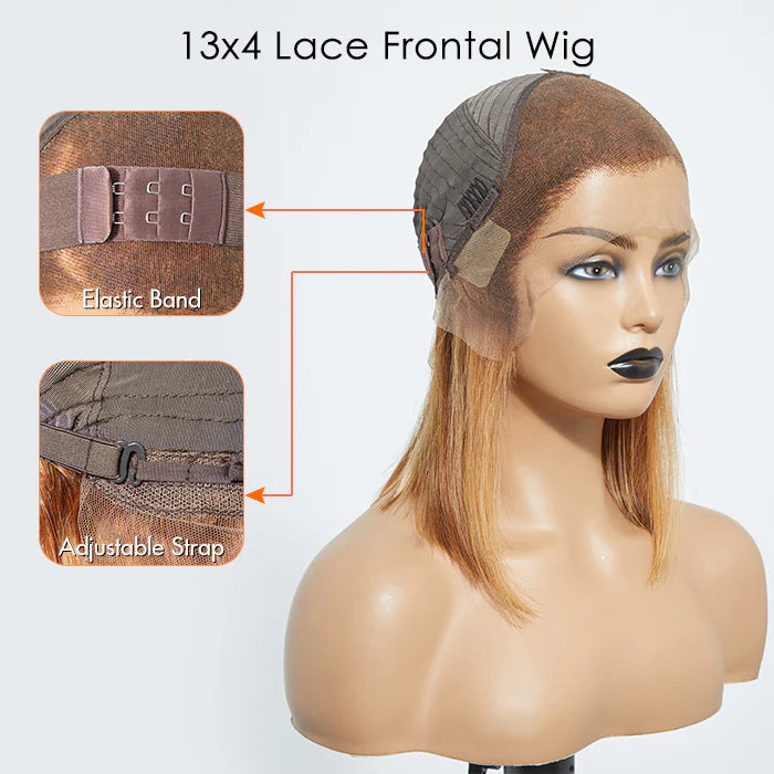 12 Inches 13"x4" #P4/27 Straight Bob Lace Frontal Wig-100% Human Hair