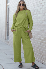 Load image into Gallery viewer, Textured Long Sleeve Top and Drawstring Pants Set
