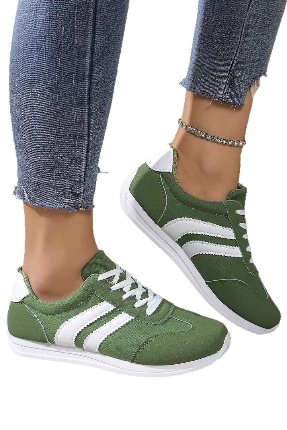Green Patchwork Breathable Lace Up Sneakers