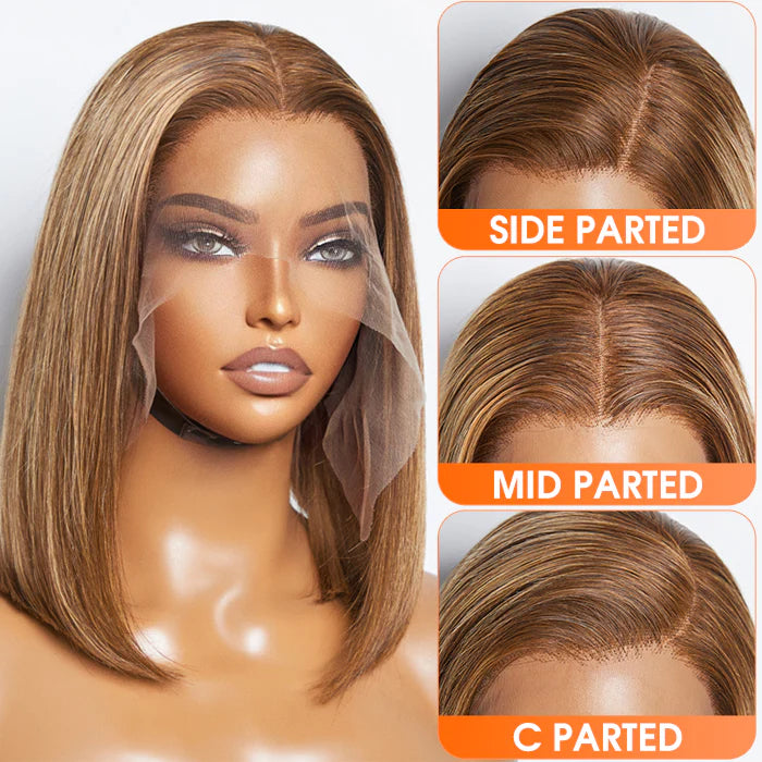 12 Inches 13"x4" #P4/27 Straight Bob Lace Frontal Wig-100% Human Hair