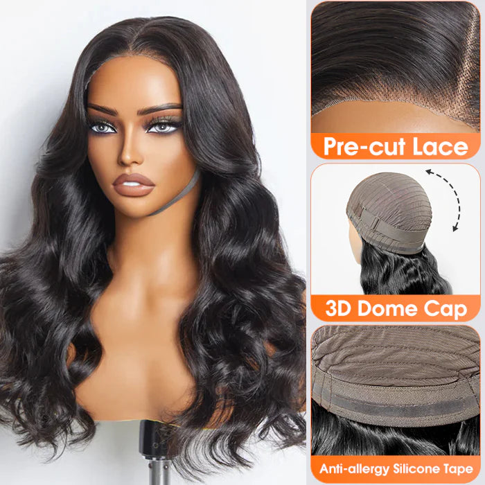 18”-24″ Body-Wave Glueless Lace Closure Wig – 5×5, Natural Black, 100% Human Hair