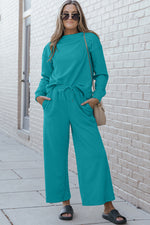 Load image into Gallery viewer, Textured Long Sleeve Top and Drawstring Pants Set
