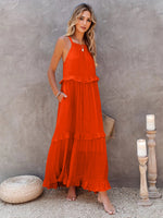Load image into Gallery viewer, Ruffled Sleeveless Tiered Maxi Dress with Pockets – Effortless &amp; Chic
