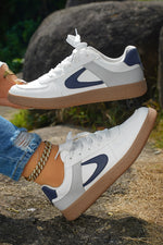 Load image into Gallery viewer, Navy Blue Leather Lace Up Sneakers
