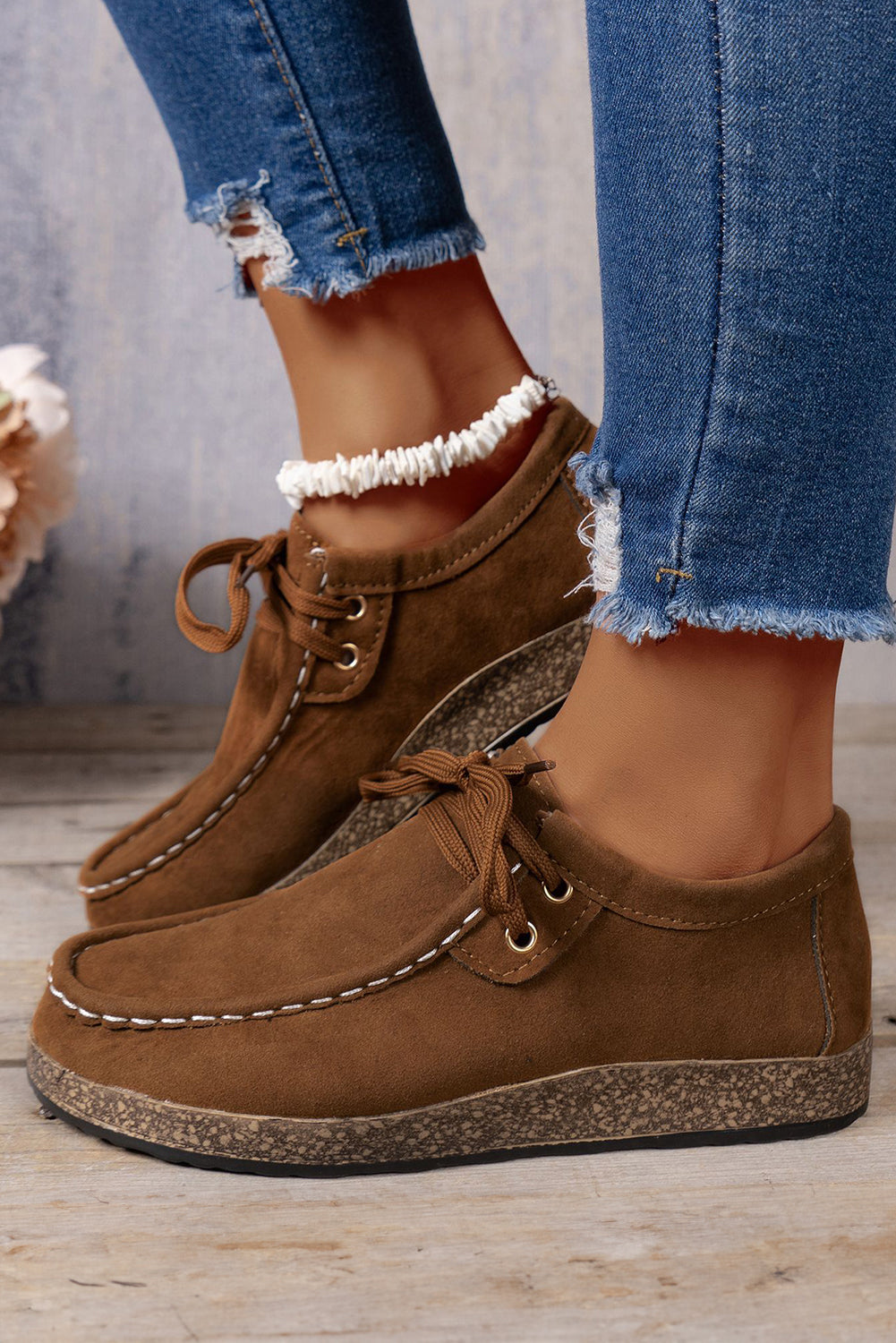 Coffee Lace Up Casual Shoes
