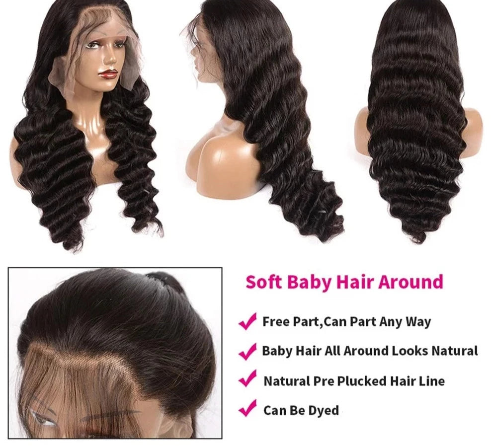 Loose Deep Wave Wig HD Lace Frontal Brazilian Pre-Plucked Wig 180 Density