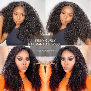 Wear And Go Glueless Preplucked Human Hair Kinky Curly Lace Wig. Prebleached Knots.
