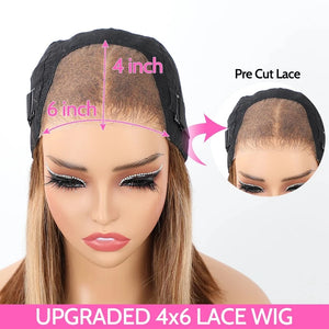 Highlight Wig Wear And Go Pre-Cut Pre-Plucked Glueless Wig. 6x4 Colored Ombre 4/27 Straight Bob Wigs. Colored.
