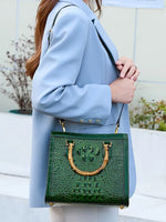 Load image into Gallery viewer, Crocodile Pattern Genuine Leather Structured Bag with Bamboo Handles
