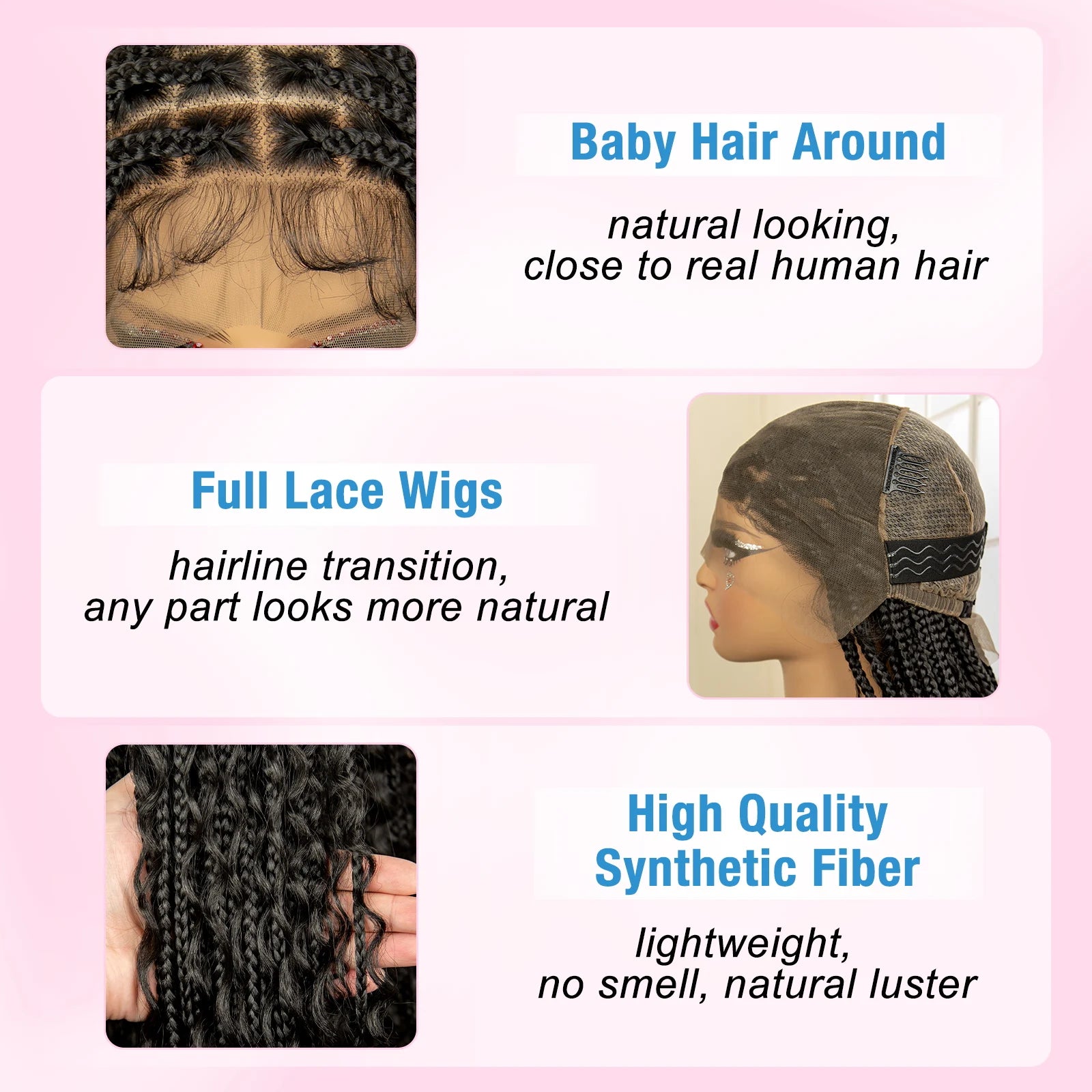 36 Inches Boho Braided Wigs with Baby Hair/Knotless Box Braid Wig