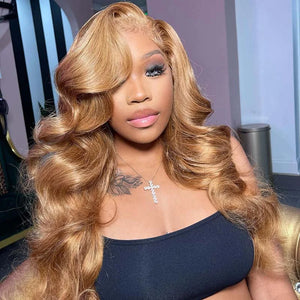 Wear And Go Glueless Honey Blonde Lace Front Wigs. Human Hair. #27 Color Body Wave Wig PrePlucked HD Lace Wig.