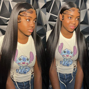 Bone Straight HD Lace Frontal Wig. Pre-Plucked Brazilian Transparent 13x4 Lace Front.