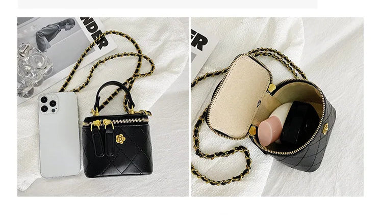 Small Shoulder Bucket Mini Bag Crossbody with Metal Chain – Trendy and Versatile Handbag
