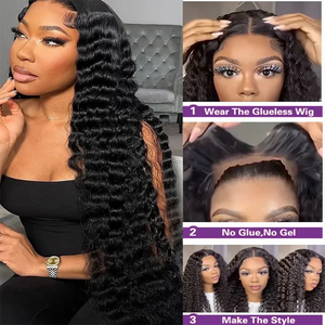 Wear And Go Glueless Loose Deep Wave Lace Front Human Hair Wig. Transparent Lace Closure. Deep Wave Wig. PrePlucked.