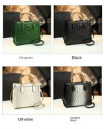 Load image into Gallery viewer, Crocodile Pattern Genuine Leather Structured Bag with Bamboo Handles
