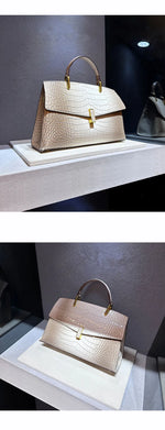 Load image into Gallery viewer, Shell-Shaped Crocodile Pattern Leather Bag – Luxe Texture, Bold Silhouette
