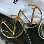 Load image into Gallery viewer, Gold Hoop Earrings with Letter V – Personalized Statement Jewelry

