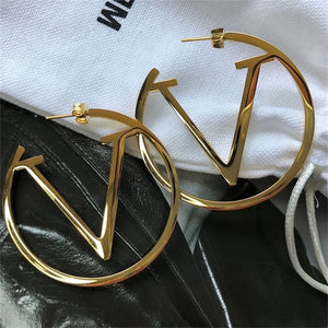 Gold Hoop Earrings with Letter V – Personalized Statement Jewelry