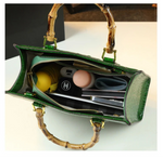 Load image into Gallery viewer, Crocodile Pattern Genuine Leather Structured Bag with Bamboo Handles
