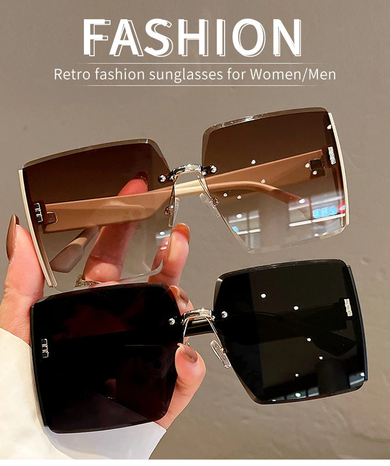 Square Frameless Retro Sunglasses – Bold, Lightweight Statement Shades