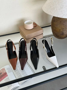 Chic Pointed Toe Strappy Pumps – Elegant Footwear in Red, White, Black & Brown