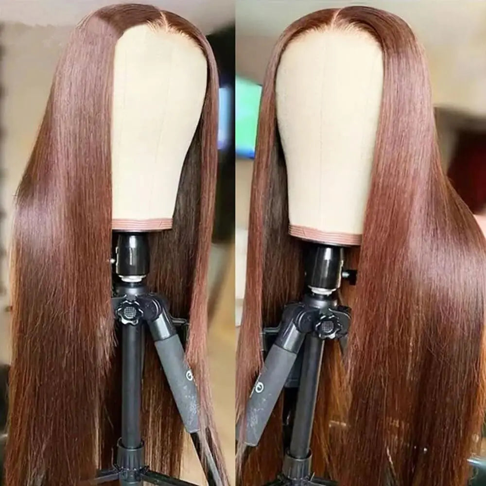 #4 Glueless Straight Wig. Wear And Go Chocolate Brown Lace Front Wig. 4x4 Lace Closure Wigs For Women.