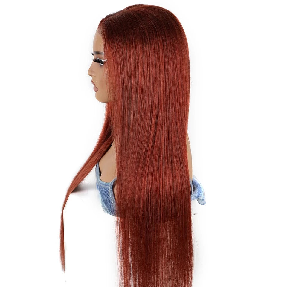 Wear And Go Glueless Malaysian Straight 6x4 Reddish Brown Color #33 Wig. Ready To Wear Human Hair Wig.
