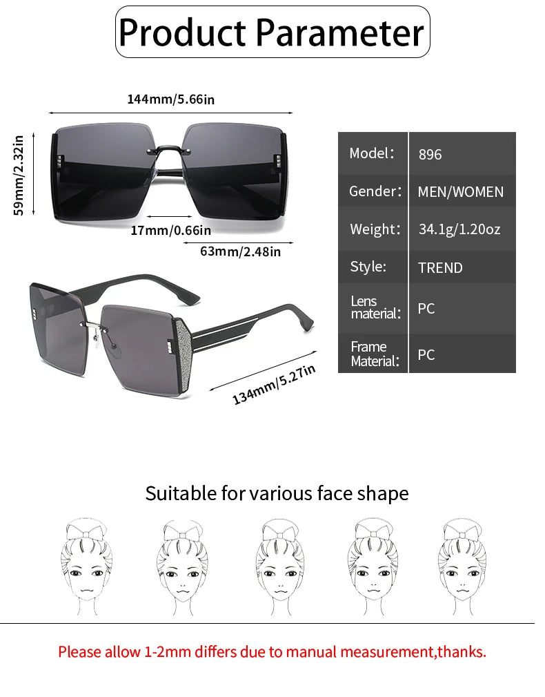 Square Frameless Retro Sunglasses – Bold, Lightweight Statement Shades