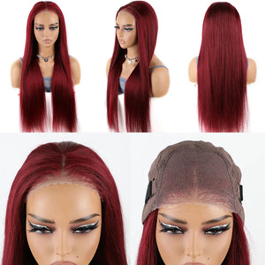 Wear And Go Glueless Brazilian Straight 99j Burgundy Lace Front 6x4 Preplucked Human Wig