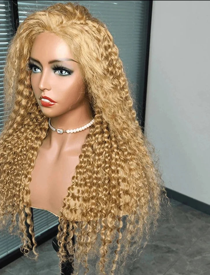 Honey Blonde  Deep Wave Lace Frontal Human Hair Wig. HD Transparent Lace Wig.