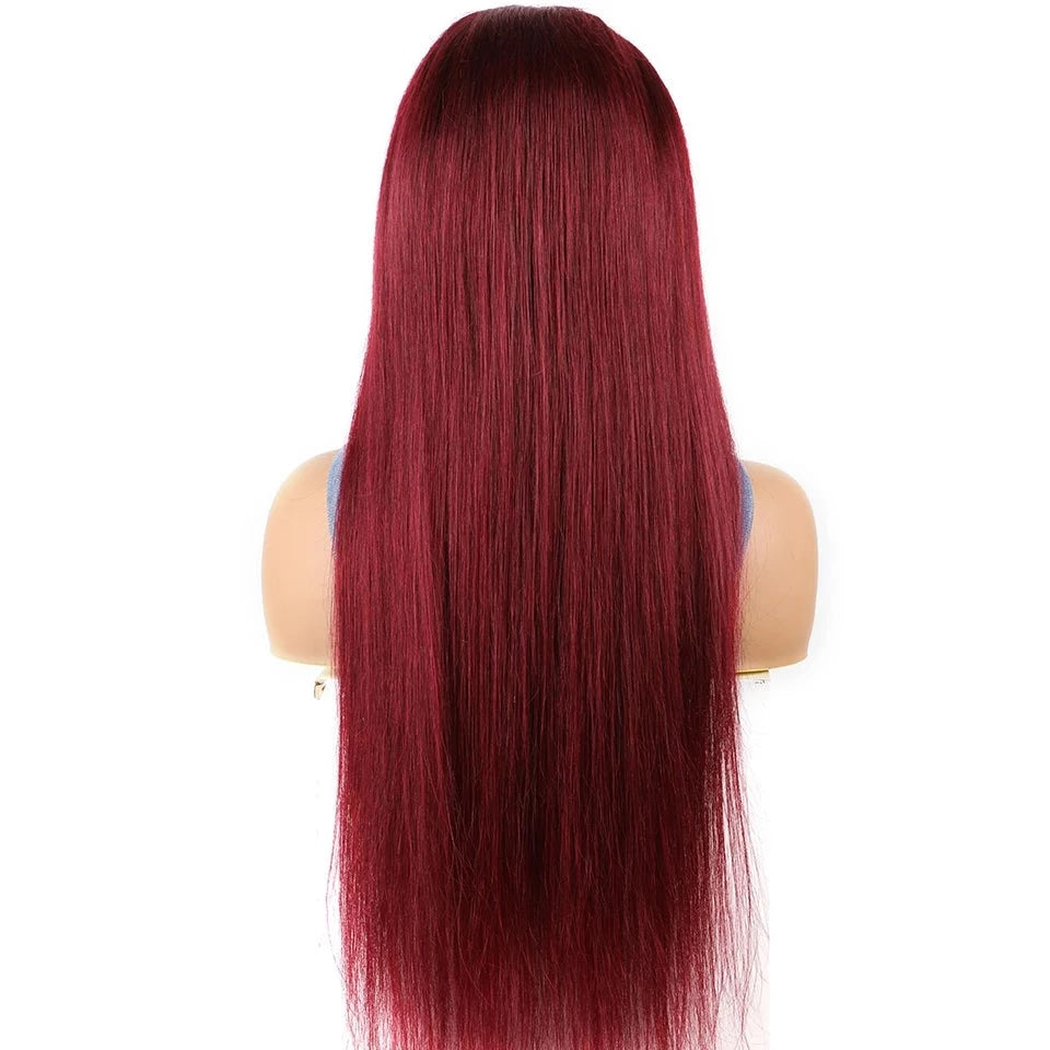 Wear And Go Glueless Brazilian Straight 99j Burgundy Lace Front 6x4 Preplucked Human Wig