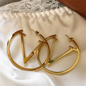Gold Hoop Earrings with Letter V – Personalized Statement Jewelry