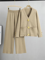 Load image into Gallery viewer, 2-Piece Knit Lounge Set with Gold Button Detail – Cozy Meets Chic
