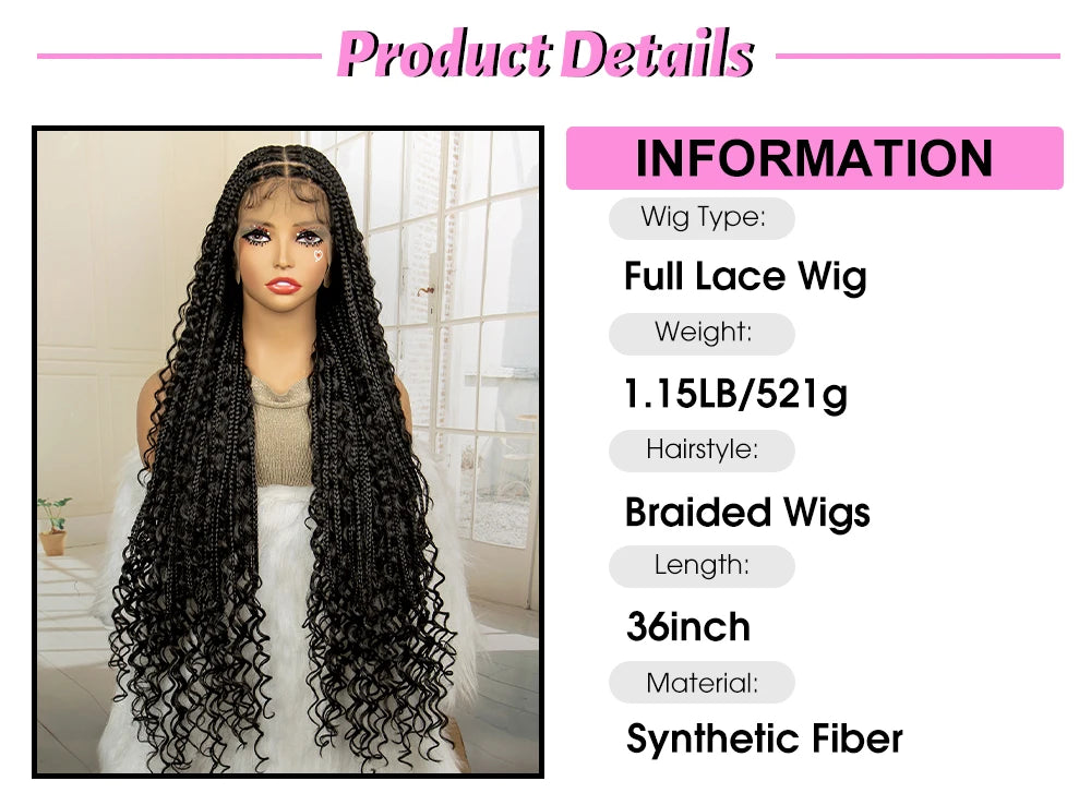 36 Inches Boho Braided Wigs with Baby Hair/Knotless Box Braid Wig