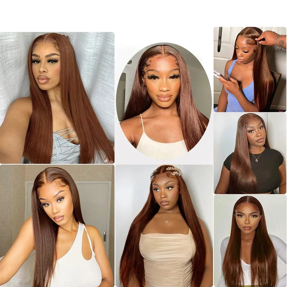 Glueless Lace Front Colored Wig #4 Chocolate Brown Human Hair Wigs Pre Cut  4X4 Lace Closure Straight Wigs Wear Go